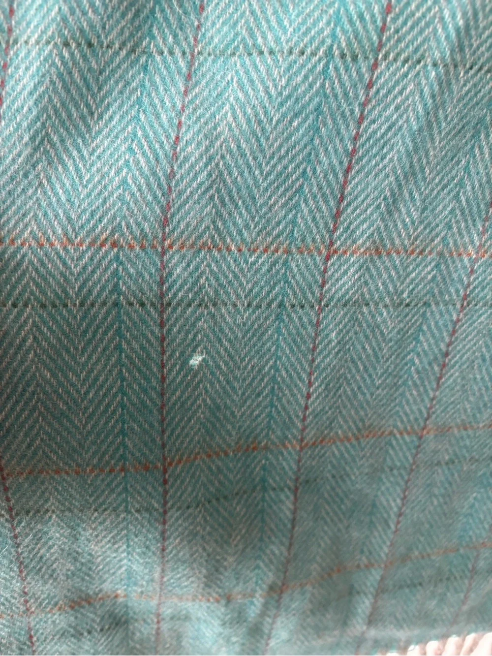 Loro Piana Teal Plaid Wool Scarf with Gray Fringe